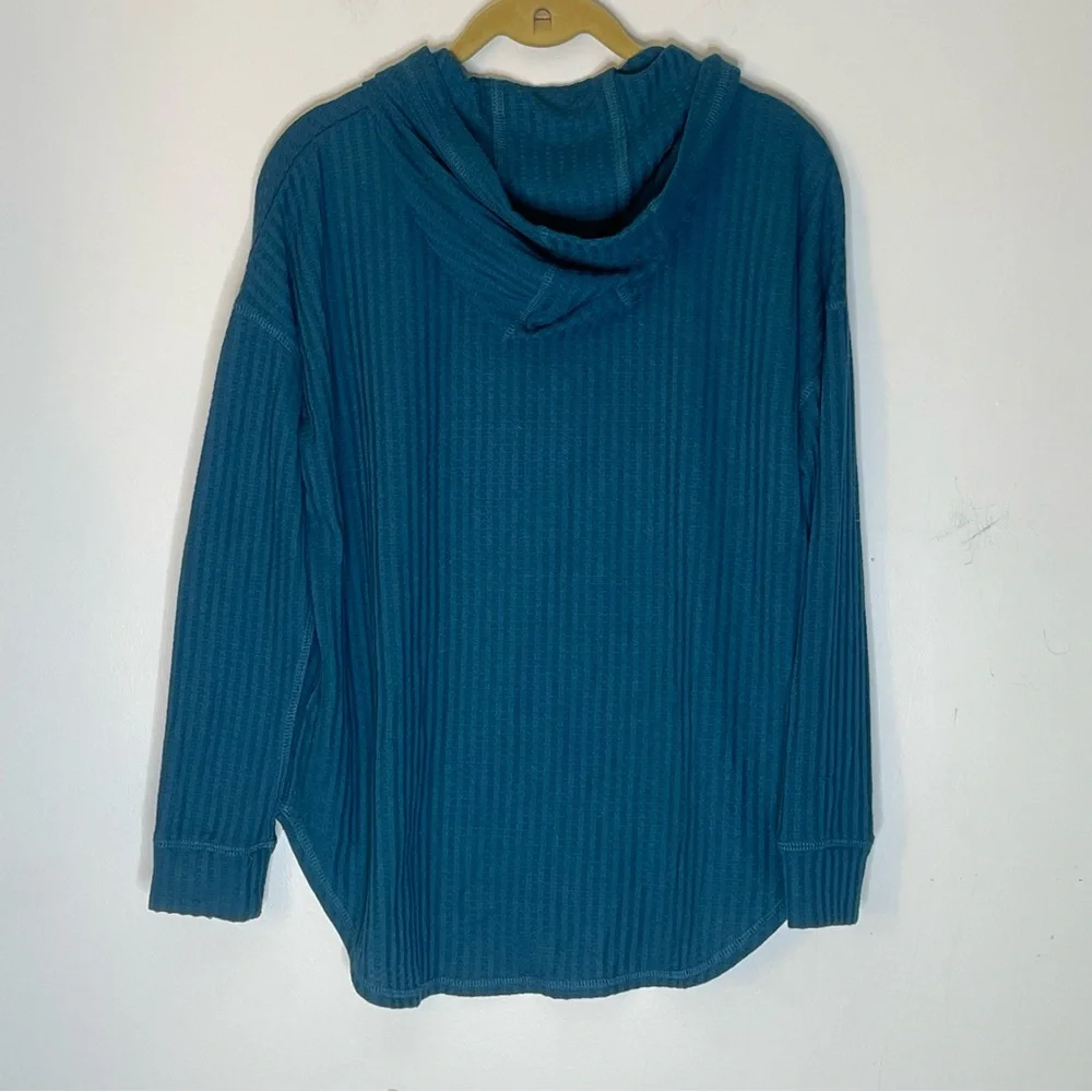 CHASER Teal Waffle Knit Hooded Long Sleeve Pullover Top Size Small - Picture 5 of 7